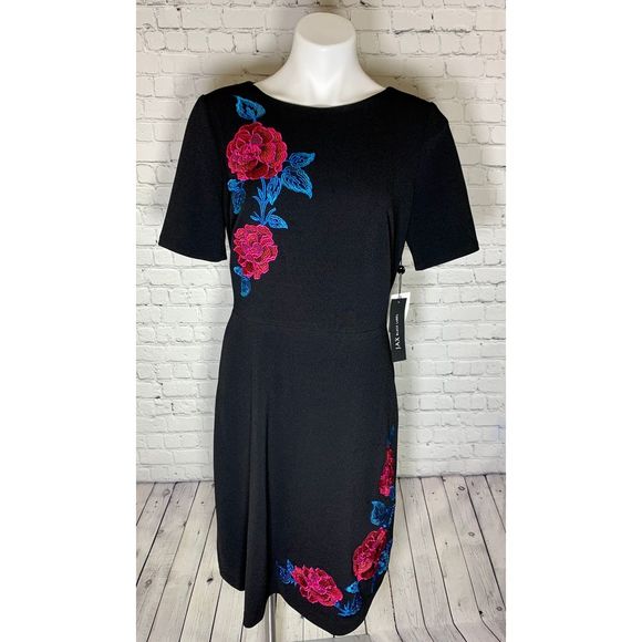 JAX Black Label Black Embroidered Flower Dress - Picture 4 of 5